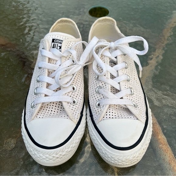 Converse Chuck Taylor All Star Low Top White Perforated Shoes - Picture 2 of 12